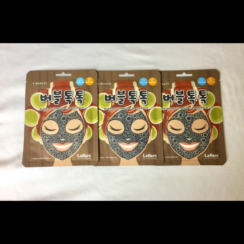 3 face masks bubble charcoal pack K-Beauty LaFlare